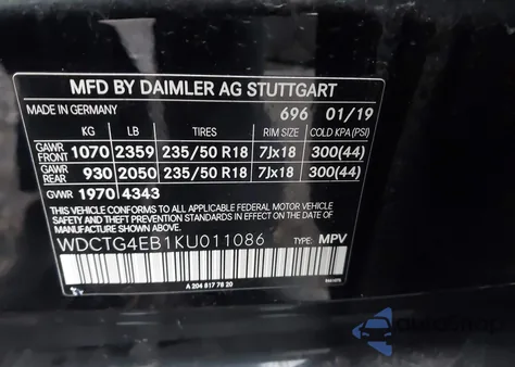 2019 Mercedes-Benz Gla 250 from USA, damaged, VIN WDCTG4EB1KU011086